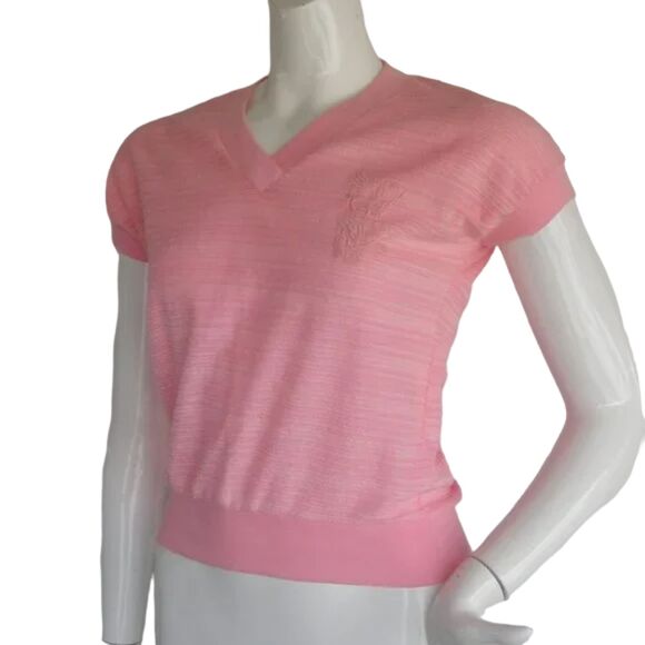 Elaine Reynolds Top, VINTAGE M/S, Pink Textured Terry, Short sleeve, V-neck - Picture 4 of 12